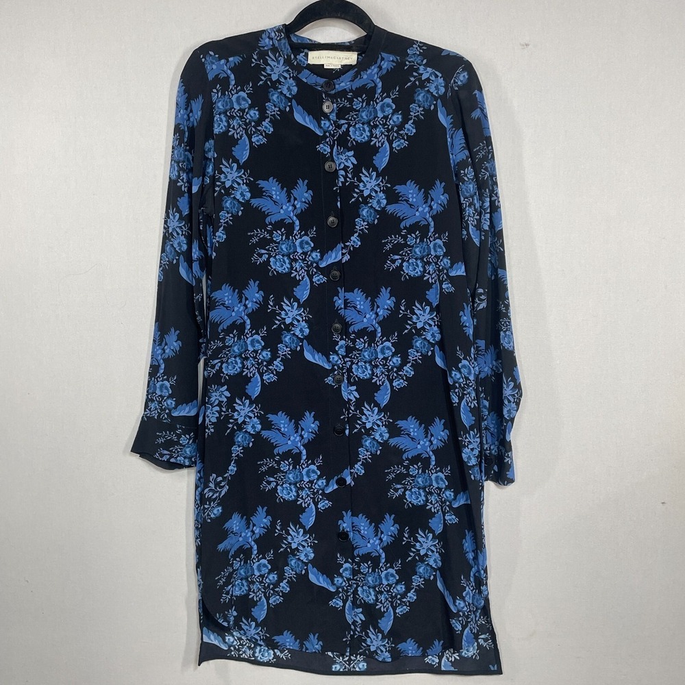 Stella McCartney Shirt Dress Women IT 40 US 6 Blue Floral Silk Midi Career